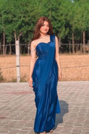 Royal Blue Satin Drape Gown Saree