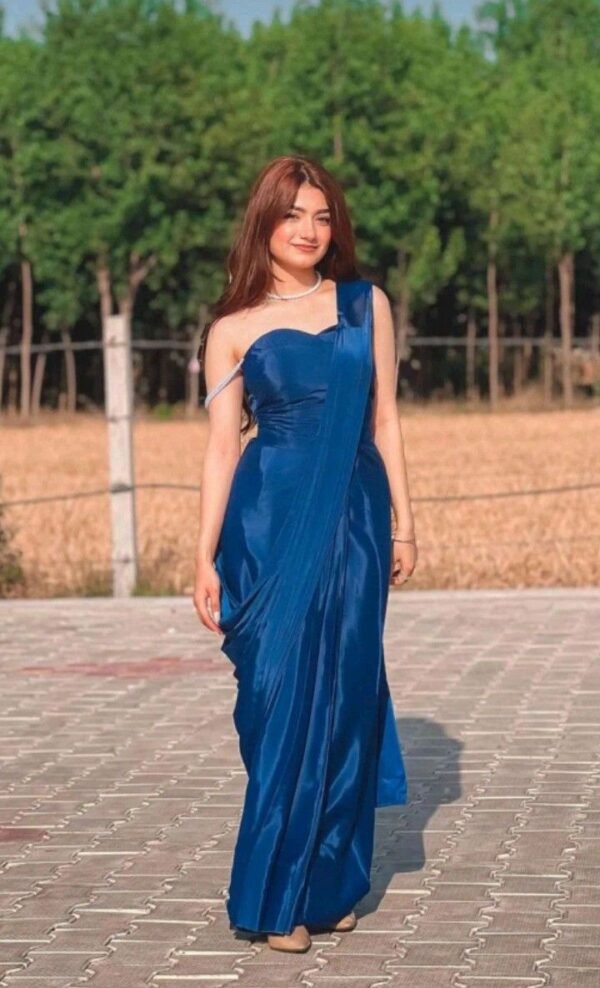 Royal Blue Satin Drape Gown Saree
