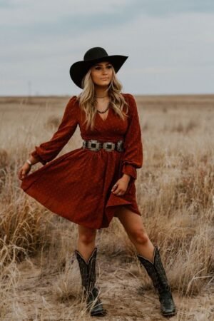 Rust Brown Western Boho Dress