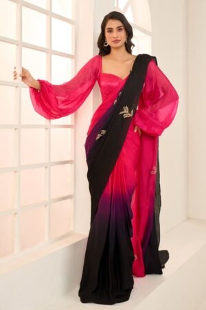 Magenta & Black Ombre Saree with Statement Blouse