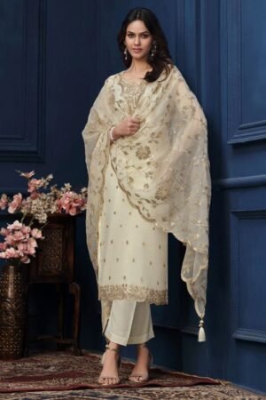 Ivory Elegance Embroidered Organza Chiffon Salwar Suit