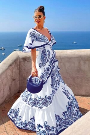 Mediterranean Breeze Ruffle Maxi Dress
