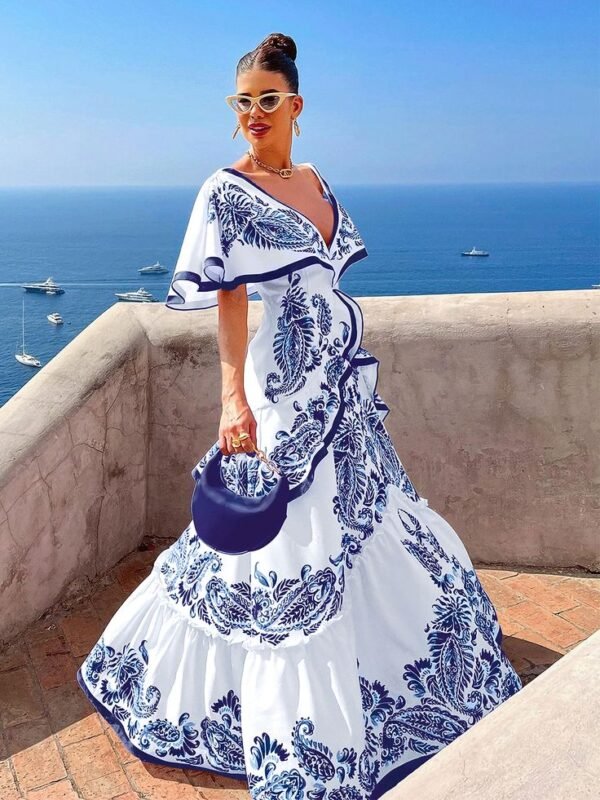 Mediterranean Breeze Ruffle Maxi Dress