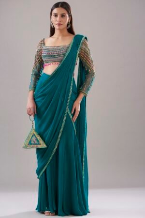 Embroidered Teal Saree