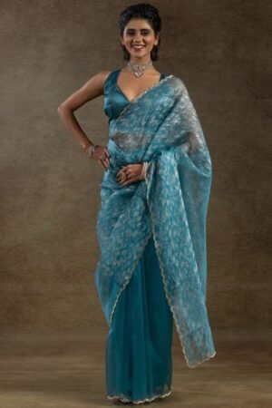Shimmering Teal Saree
