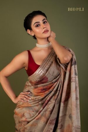 Floral Print Silk Saree