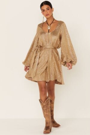Golden Sequin Boho Wrap Dress