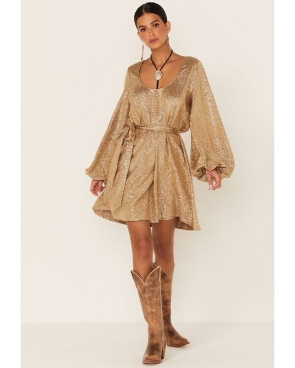 Golden Sequin Boho Wrap Dress