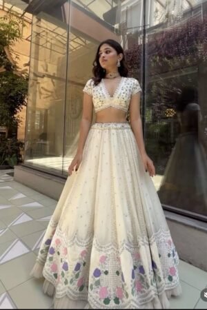 Ivory Embroidered Lehenga with Floral Border