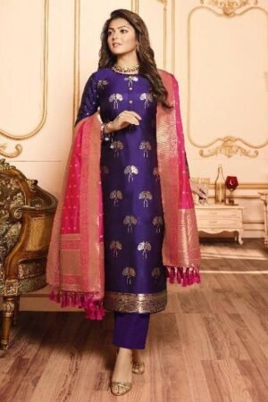 Royal Purple Banarasi Silk Salwar Suit with Woven Dupatta