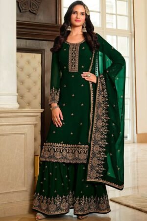 Palm Green Heavy Embroidered Palazzo Suit Set