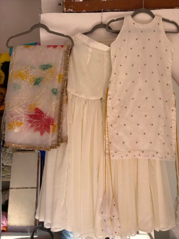 Organza Sequence White Sharara Set - Image 3