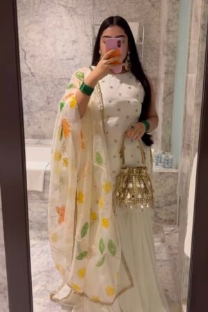Organza Sequence White Sharara Set
