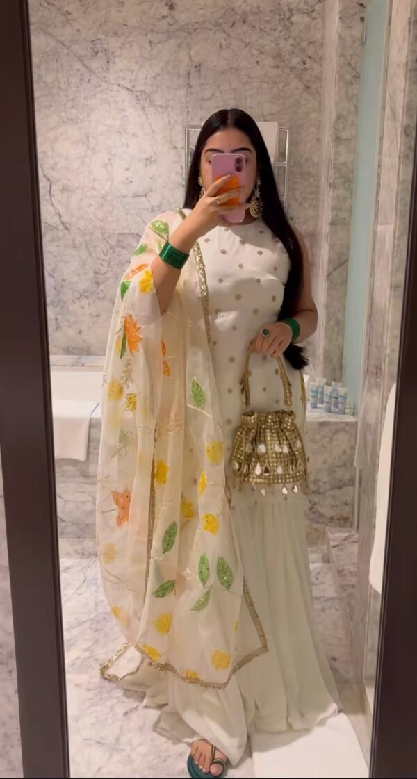 Organza Sequence White Sharara Set