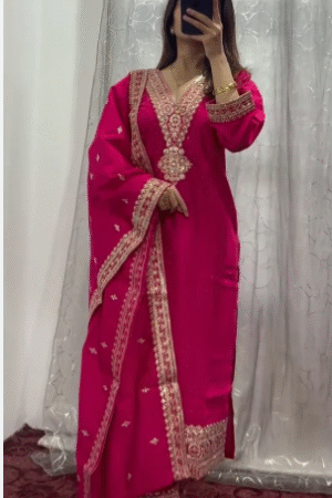 Traditional Pink Embroidered Kaftan / Abaya Style Dress