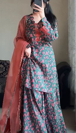 Floral Printed Sharara Suit with Dupatta