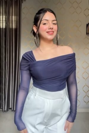 Stylish One-Shoulder Navy Blue Mesh Top