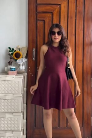 Elegant Maroon Sleeveless A-Line Dress