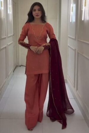 Elegant Peach Suit with Maroon Dupatta