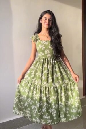 Olive Green Floral Maxi Dress
