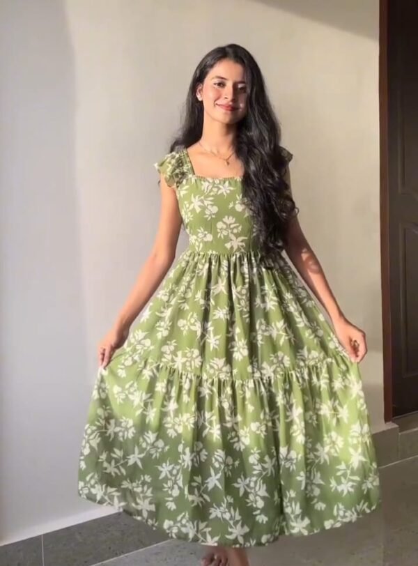 Olive Green Floral Maxi Dress