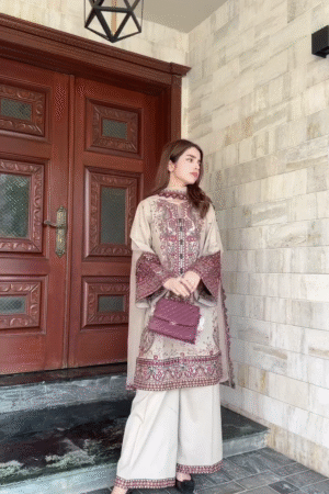 Designer Wear Palazzo Suit in Three Piece with Sequin Embroidery Work