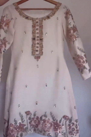 Presenting New Eid Collection in Pure Chinnon with Heavy Embroidery Sequence Work – Fully Stitched Top-Bottom & Dupatta Set