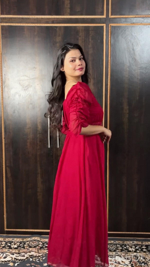 Red Embellished Net Maxi Dress - Image 2