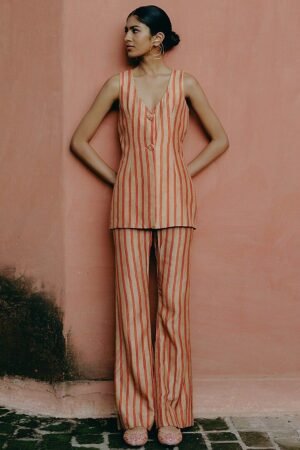 Contemporary Striped Dupion Silk Pantsuit