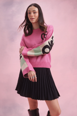 Pink Graphic Colorblock Sweater