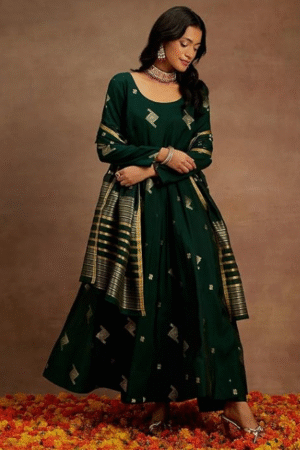 Emerald Green Anarkali Set with Zari Dupatta