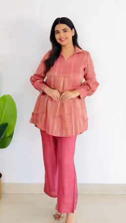 Peach Pink Tiered Kurta Set