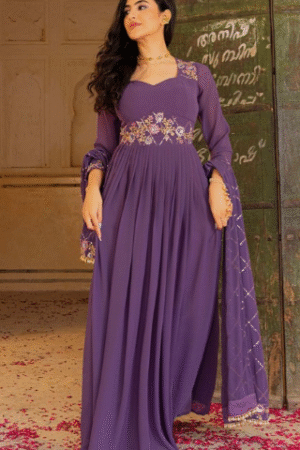 Elegant Purple Anarkali Gown with Embroidery