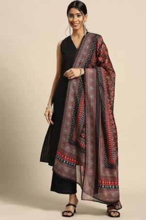 Black Kurta Set with Printed Dupatta
