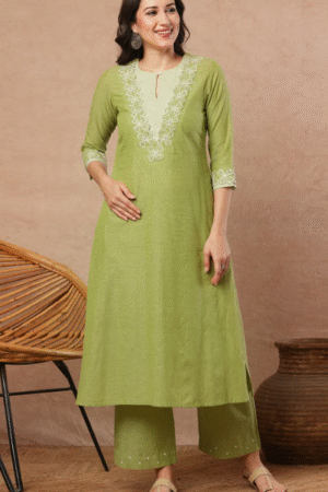 Light Green Embroidered Kurta Set