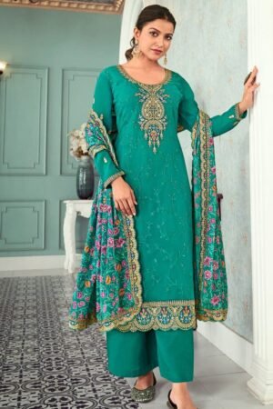 Teal Green Embroidered Georgette Salwar Suit