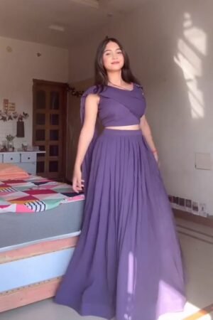 Elegant Purple Crop Top and Skirt Set
