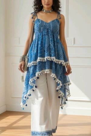 Ruffle Kurta And Plazzo Set For Women