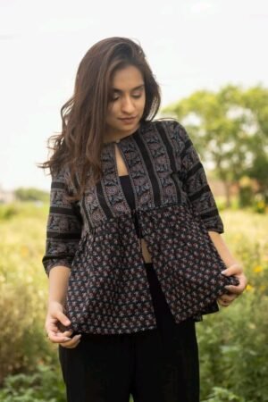 Ethnic Block Print Flared Short Jacket