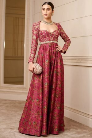 Festive Maroon Couture Floor-Length Ensemble