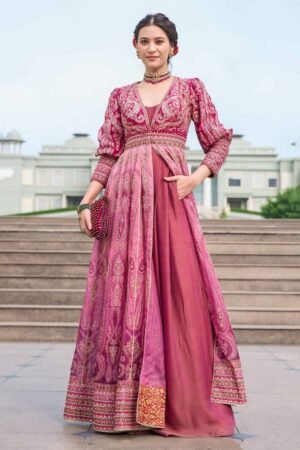 Rose Pink Embroidered Anarkali Gown