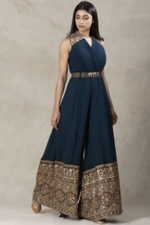 Contemporary Fusion Navy Gown-Style Jumpsuit