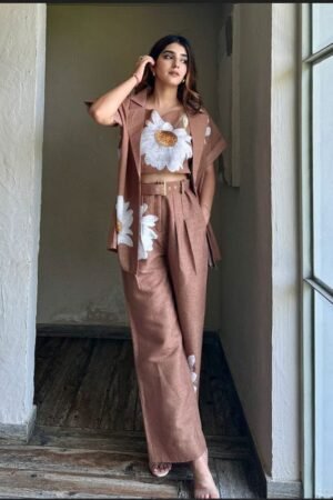 Brown Floral Co-Ord Set with Jacket