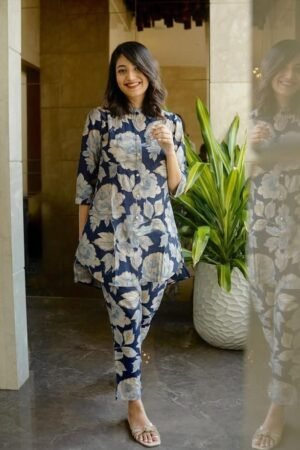 Navy Blue Floral Printed Co-Ord Set