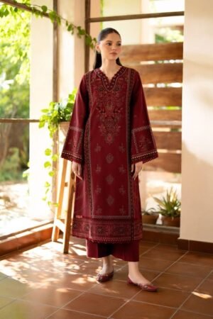 Elegant Maroon Long Kurta with Detailed Embroidery
