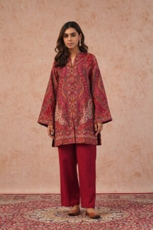 Traditional Paisley Print Maroon Suit Set