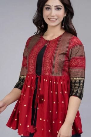 Boho Chic Ethnic Printed Red Peplum Top