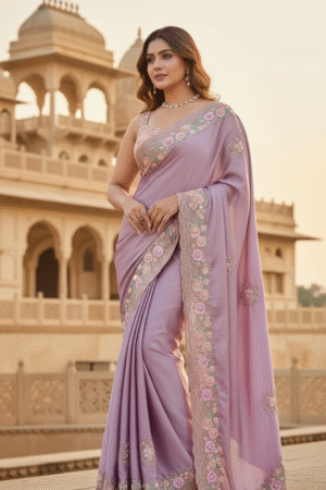 Art Silk Embroidered Purple Saree