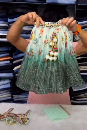 Floral Ombre Green Frock with Tassel Detailing for Girls (Copy)