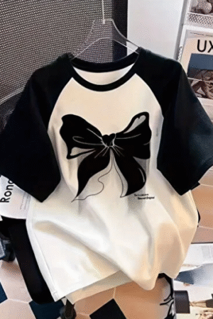 Black and White Bow Graphic T-Shirt